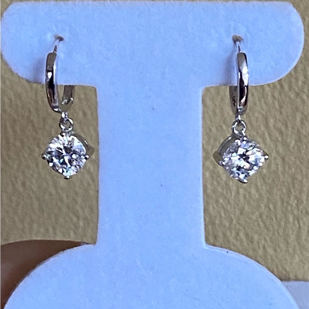 L-14: 2ct tw Moissanite drop dangle hoop earrings - WG plate 925 sterling silver